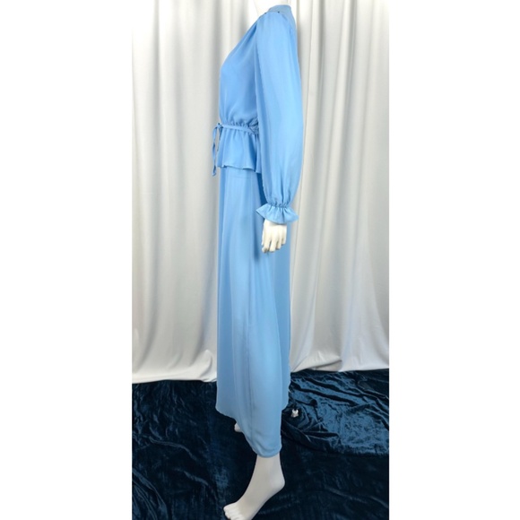 Vintage 1960’s Chiffon Belted Maxi Dress + Matching Floral Jacket in Blue • S/M - Picture 6 of 10